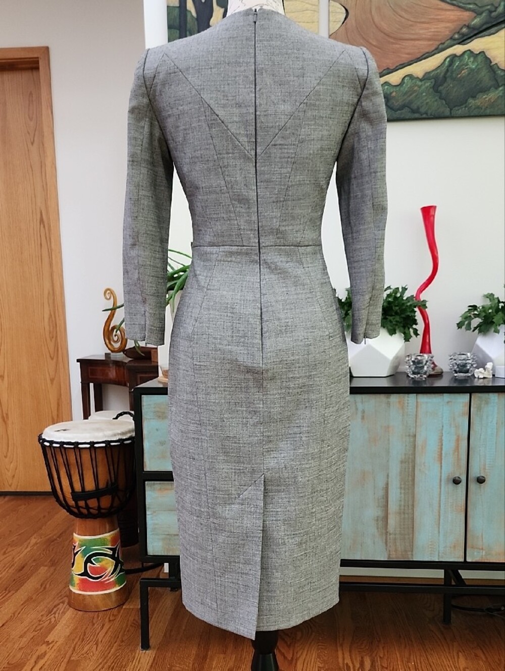 Karen Millen Grey Pleated Neck Tailoered Midi Dress - NWT - Picture 8 of 14